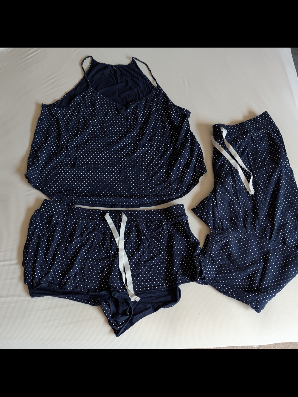 GAP Size XL Navy & White Polka Dot 3-Piece Sleep Set - Camisole, Shorts & Pants